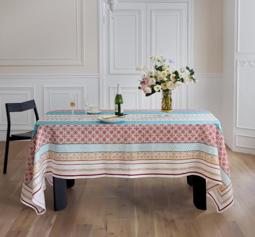 Everly 100% Linen Tablecloth - Bohemian Mosaic Striped 84 x 60 Inch Rectangular