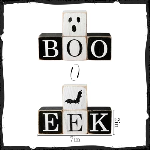 Halloween Table Decorations 4-Pack Farmhouse Ghost Sign Set - Indoor Tiered Tray Decor