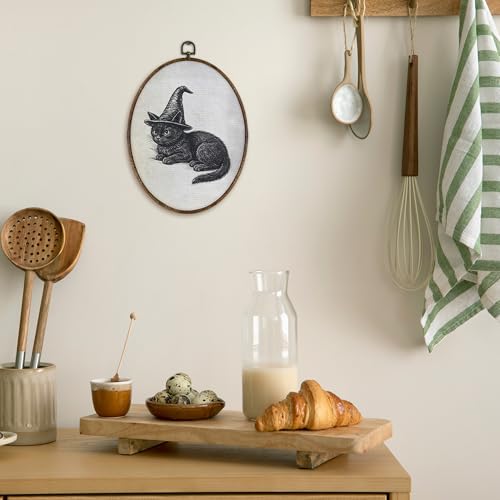 Halloween Witchy Black Cat Wall Art Decor - Oval Canvas Print, 8.5x11.5 Inches