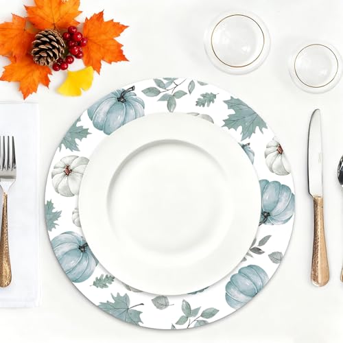 Fall Pumpkin Placemats Set of 6 - Blue Pumpkin Halloween Thanksgiving Table Decor