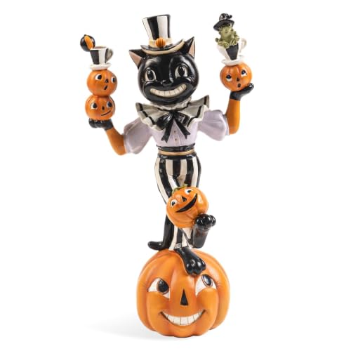 Black Cat Pumpkin Figurine for Halloween Decor - Bechivie Cute Resin Home Accent