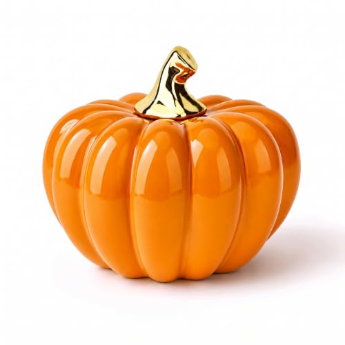 Orange Ceramic Pumpkin Decor - Fall Thanksgiving Halloween, 4.7 Inch - Variation of THIS listing