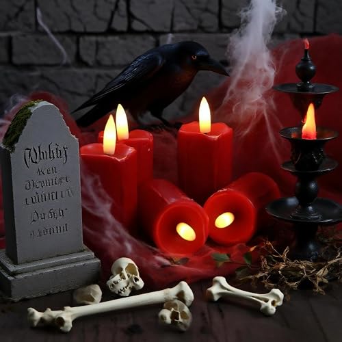 Battery Operated Flameless Votive Candles with Timer - Red Wick LED Lights