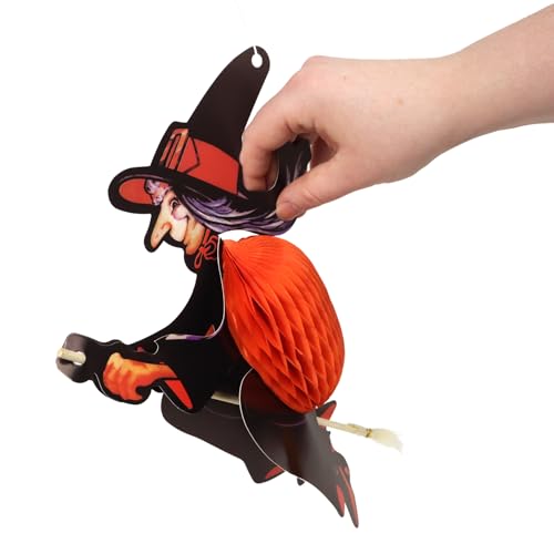 Halloween Hanging Honeycomb Witch Decorations - Orange, 12 Inches