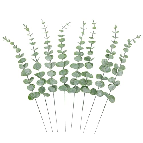 Grey Green Artificial Eucalyptus Stems - 8pcs, 14.1 Inch Fake Greenery for Wedding & Home Decor