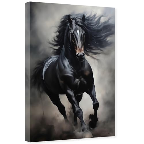 Horse Canvas Wall Art - Black Running Horse Animal Painting - 16x24 Framed Decor Variation of THIS listing