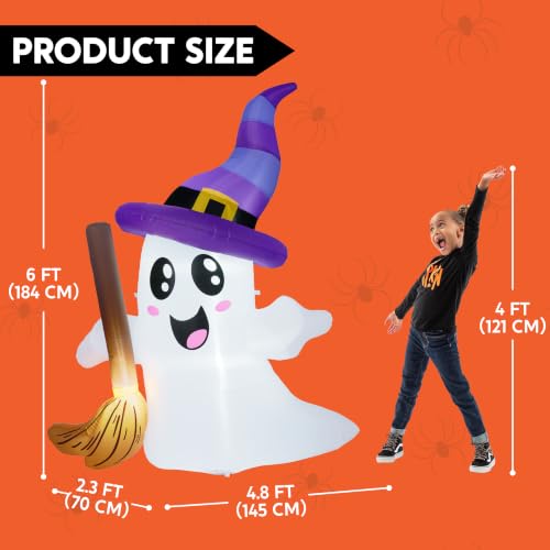 Halloween Inflatable Ghost with LED Lights, 6 Feet Outdoor Yard Decoration