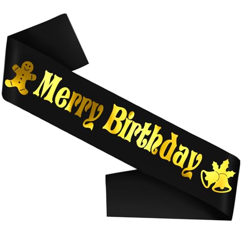 Holiday Birthday Sash with Gold Foil - Black Satin Party Accessory