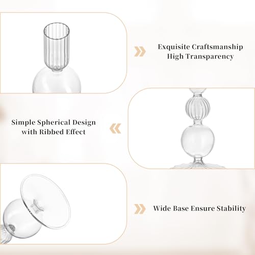 Clear Glass Candlestick Holders Set - 3 Tall Taper Candle Holders with Variation