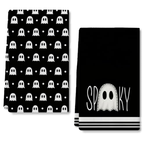 Black Halloween Kitchen Towels Set of 2 18x26 Inch Ghost Decoration
