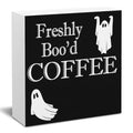 Fall Wooden Sign Decor - Rustic Halloween Pumpkin Ghost & Maple Leaves - 5x5 Inch