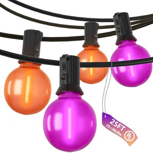 Halloween String Lights Outdoor G40 LED Orange & Purple Frosted Globe - 25ft, Connectable, Waterproof Halloween Decorations, Vari of Frosted Orange Purple