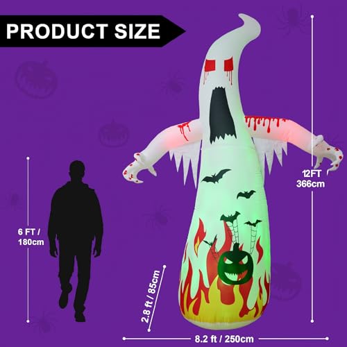 12 Ft Halloween Inflatable Ghost with LED Lights Outdoor Yard Decoration