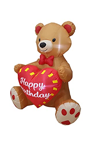 Inflatable Happy Birthday Teddy Bear - 4 Ft Tall Outdoor Party Decor with LED Lights