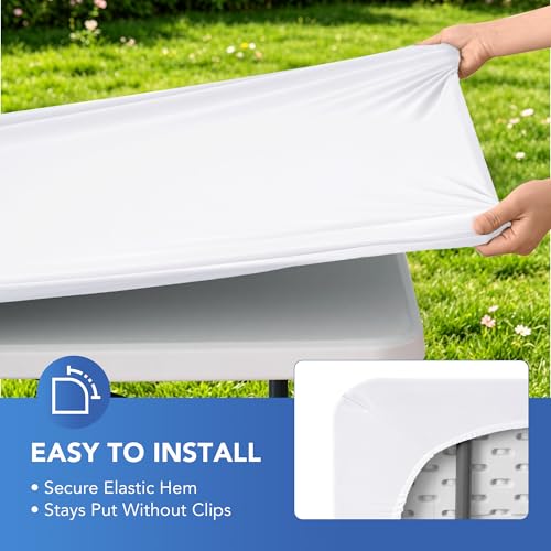 Fitted Stretch Tablecloth for 6ft Rectangular Tables - White, 30x72 Inch, 6 Pack