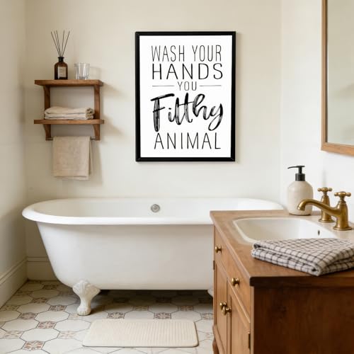 Bathroom Quotes Canvas Wall Art - Black and White Funny Handwashing Quote - 16x24 in - Variation of Bathroom Quotes / 16L x 24W