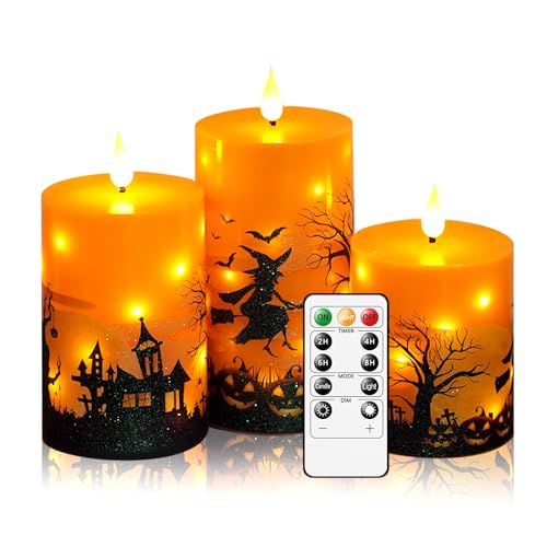 Flameless Candles with Remote Control & Star String - 3 Pack Orange