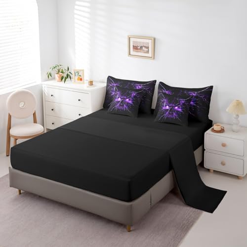 Black Purple Gothic Bed in a Bag Queen Comforter Set 7 Piece Halloween Skeleton Bedding