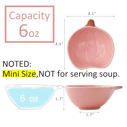 Pink Pumpkin Ceramic Ramekins Set of 6 - 4.5 Inch, 6 Oz Mini Bowls for Baking & Serving