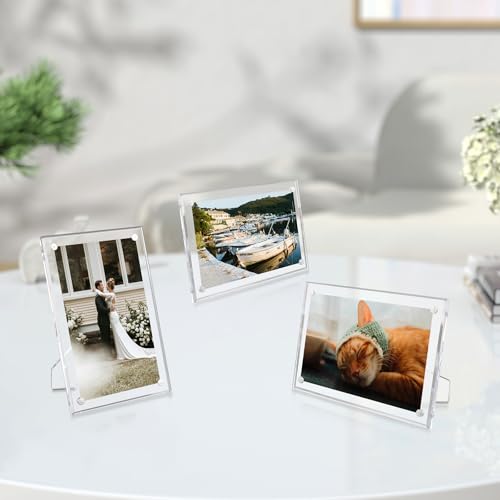 3 Pack Acrylic Picture Frames 4x6 with Stand - Modern Photo Display