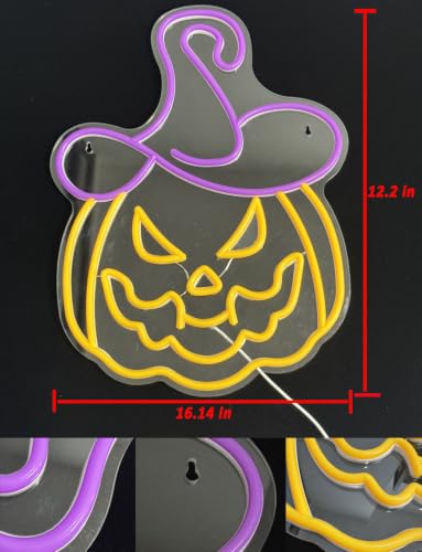 Halloween Neon Sign Pumpkin Witch Hat Variation - Spooky Party Decor