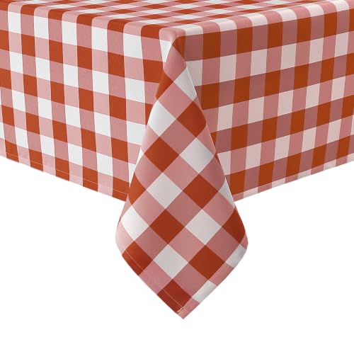 Checkered Rectangular Tablecloth 60 x 102 Inch - Rust & White Spillproof Fabric