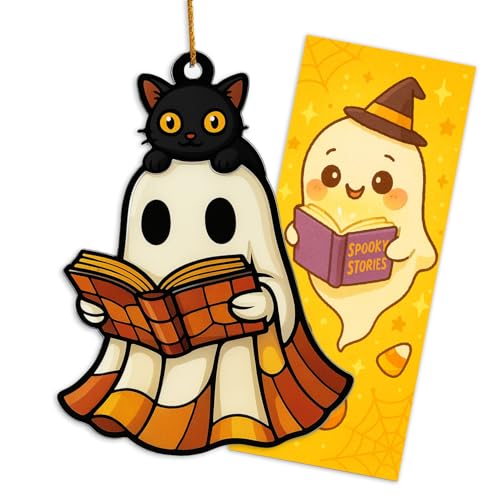 Ghost Reading Book Ornament - Halloween Decor for Book Lovers, Gift Idea