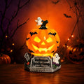 Halloween Pumpkin Lantern - Stained Glass Ghost & Bat Design - USB Powered - Pumpkin Tombstone Variation