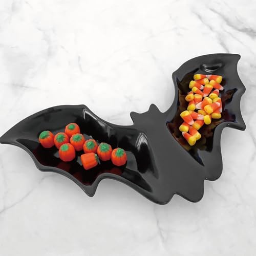 Bat-Shaped Melamine Serving Platter - Halloween Party Tray, Black, 16 x 8.5 Inch