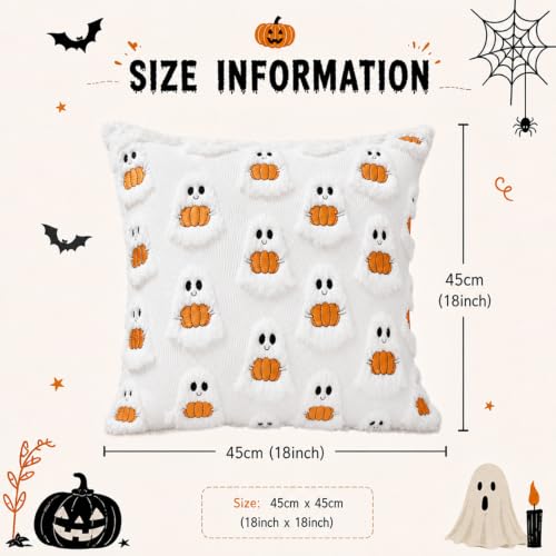 Halloween Pillow Covers 18x18 Inches - 2 Pack Ghost Pumpkin Plush Cushion Covers - Orange