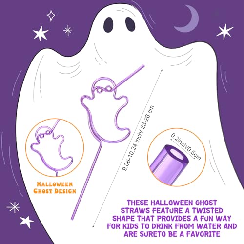 Halloween Ghost Reusable Drinking Straws - Bright Loop Design, 150 Pcs, Ghost & Bright Variations
