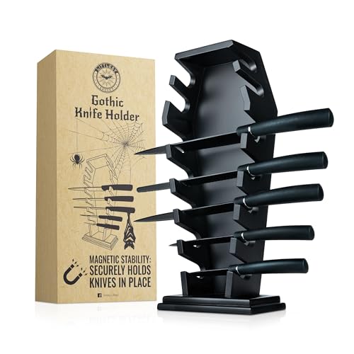 Gothic Coffin Knife Holder with 14 Magnets - Halloween Kitchen Decor