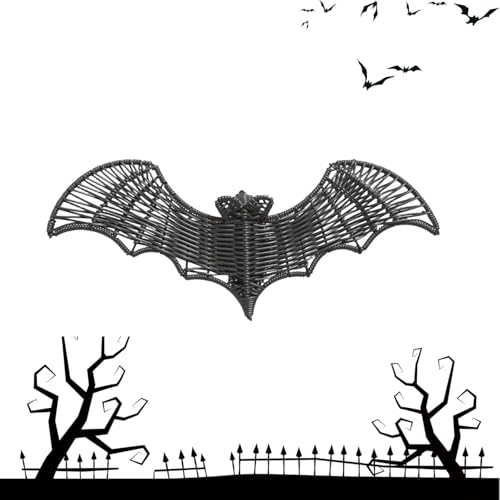 Halloween Bat Decorations, Woven Rattan Hanging Ornaments, 9.8in Set