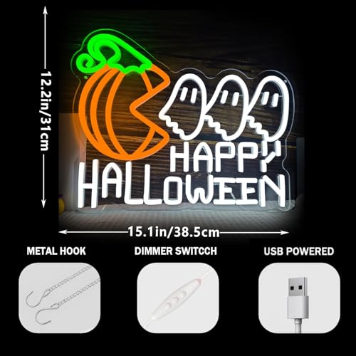 Halloween Neon Sign Dimmable Pumpkin Ghost Neon Window Lights - PumpkinEatingGhost