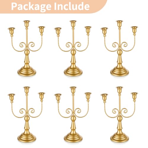 NUPTIO 3-Arms Gold Candlestick Holders for Taper Candles - Set of 6
