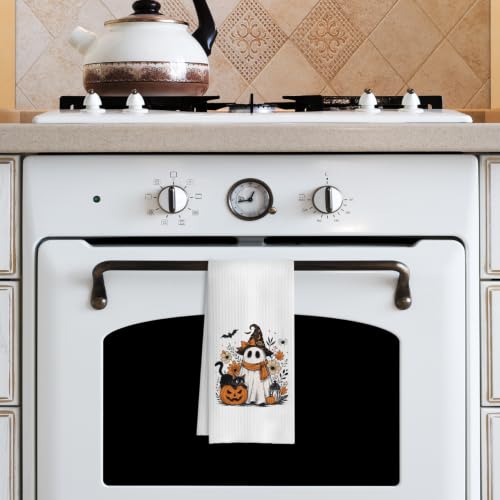 Halloween Witchy Ghost Kitchen Dish Towels - 16x24 Inches, J- Variation