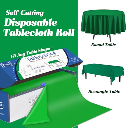 Disposable Green Plastic Table Cover Roll 54in x 120ft with Easy Cut for Outdoor Events