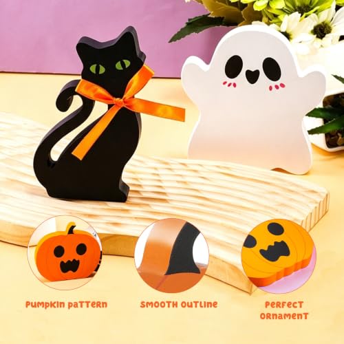 3-Piece Indoor Halloween Tabletop Decor Set - Cute Ghost, Pumpkin & Black Cat Signs