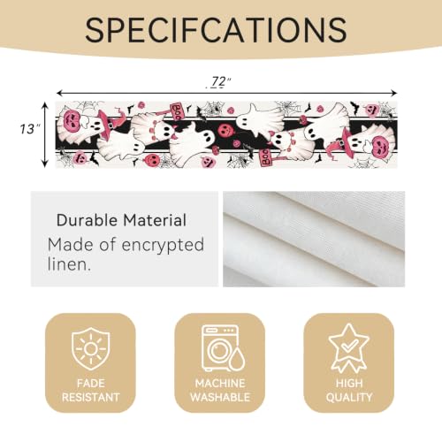 Halloween Pink Ghost Table Runner 72x13 Inch Spooky Cute Fall Decor Variation of THIS listing