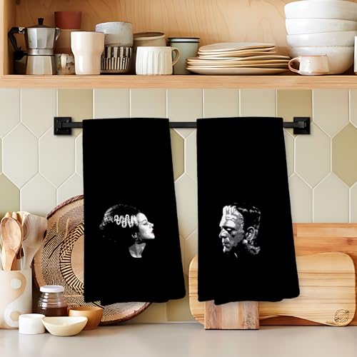 Gothic Halloween Kitchen Towels - Frankenstein & Bride Couple Decor 16x24 Inch