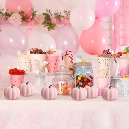 Pink Artificial Pumpkin Decor Set - 24 Mini 4-Inch Fall Foam Pumpkins