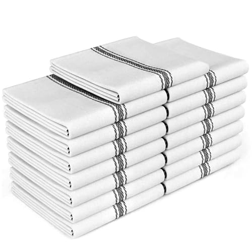 Zeppoli 15 Pack Kitchen Towels - Black Stripe 14x25 Natural Cotton Reusable Dish Cloths