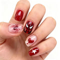 Halloween Short Red Press On Nails with Spider Design - Reusable Acrylic Fake Nails Style25
