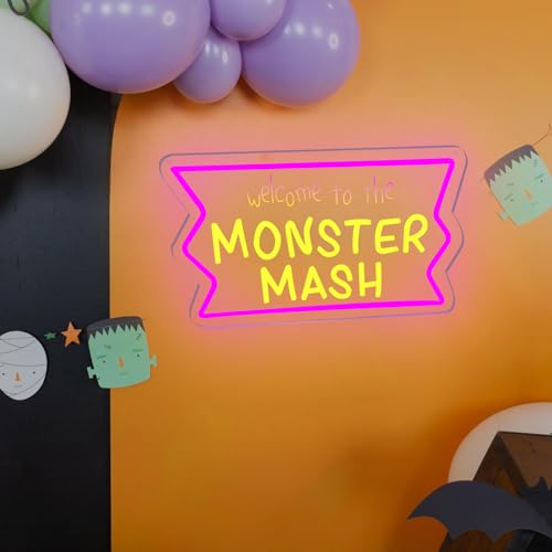 Purple Neon Sign Wall Decor - Welcome to the Monster Mash LED Light for Gaming & Party Rooms