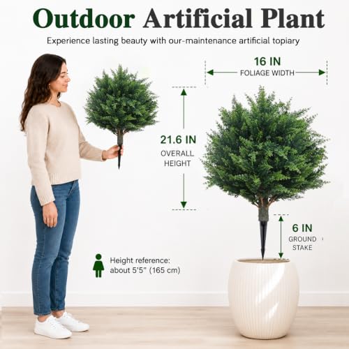 Artificial Topiary Trees Outdoor Indoor Faux Bushes Set of 2 22in Pine Green