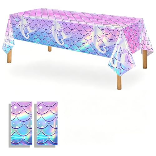 Iridescent Mermaid Party Tablecloths - 2 Pack, 54x108 Inches for Birthday Decor - Variation of THIS listing
