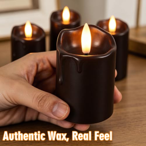 Black Flameless Votive Candles with Remote Timer - 400+ Hour Runtime, Real Wax, 6-Pack