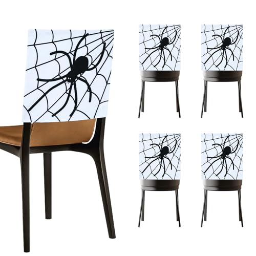 Halloween Chair Covers Set of 4 - Skeleton and Spider Web Design, Spider Variation