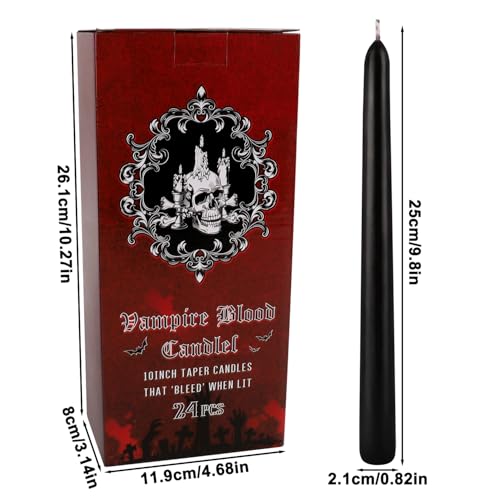 Black Bleeding Taper Candles Set 24 - 10 Inch Gothic Halloween Decorations - Spooky Blood Drip Candles