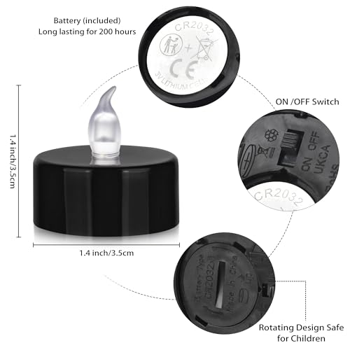 Nancia 12-Pack Battery Operated LED Flameless Tea Lights - Black, Safe & Romantic